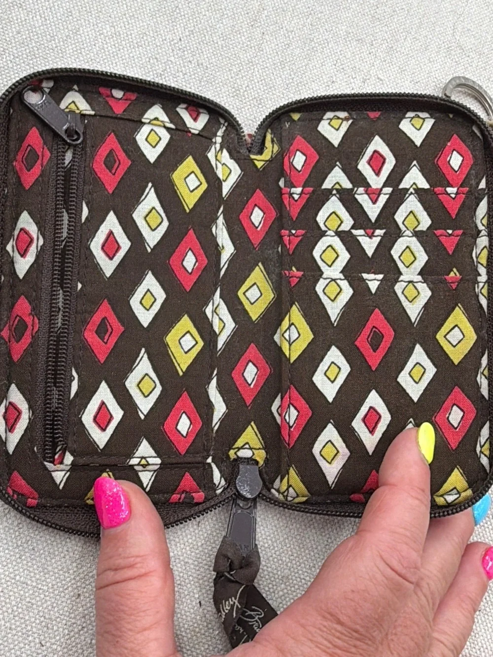 Vera Bradley Brown Pink Yellow Floral ID Wallet